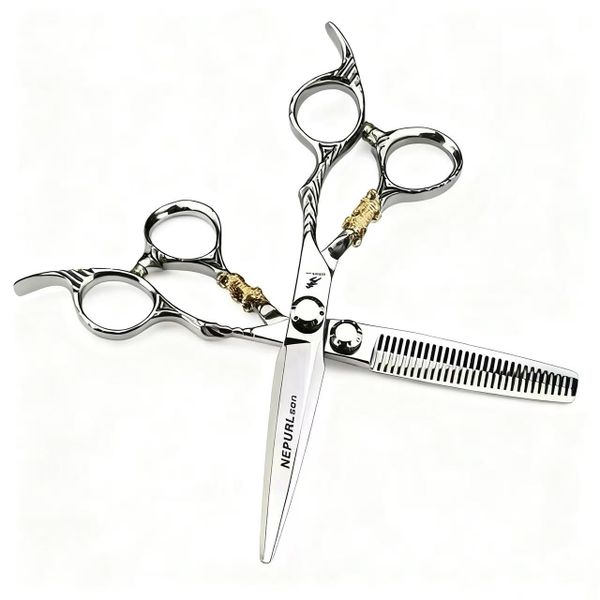 6 Inch Silver Gold Tiger Thinning Professional Haircutting Scissors