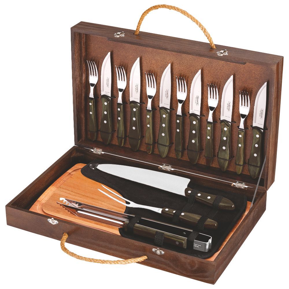 Tramontina 17 Piece Braai Set, Wood Case, Braai Range, Dishwasher Safe
