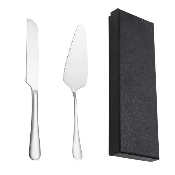 Stainless Steel Cake Knife &amp; Server Set with Gift Box - Silver