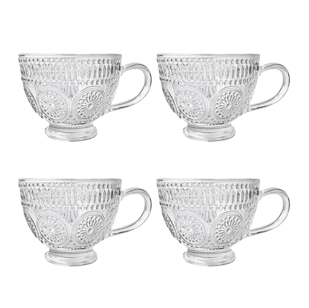 Retro Inspired Glass Flower Mugs - 4 Pack