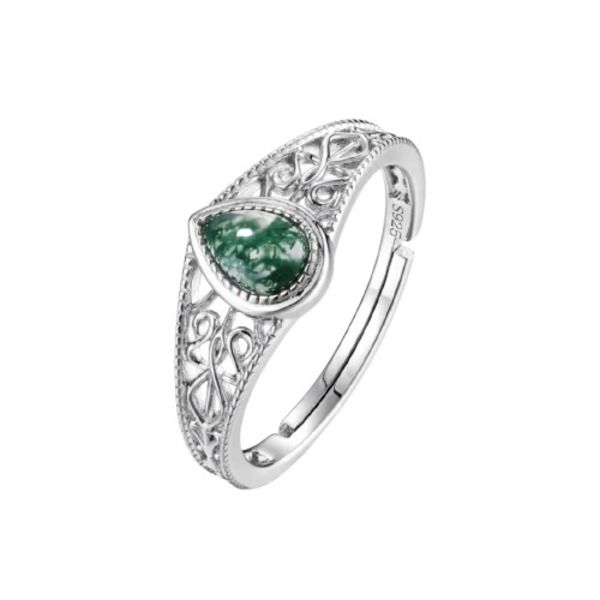 Courtney John Pear Design Green Moss Agate Adjustable Ring.