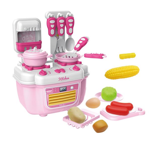 21 Piece Kitchen, Utensil &amp; Food Playset: Pink