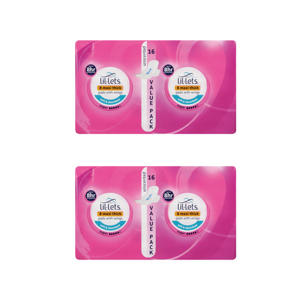 Lil-Let Maxi Thick Pad With Wings Value Pack 16 x 2
