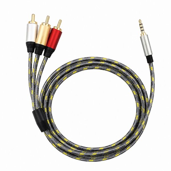 Premium Nylon Braided 3.5mm TRS to 3 RCA Audio Cable Stereo Sound 2M