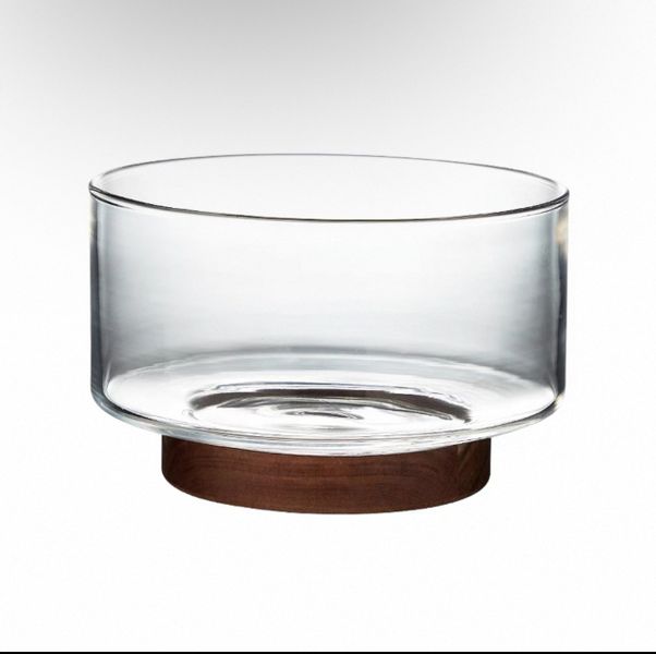 Glass Bowl with Wooden Base (Large)