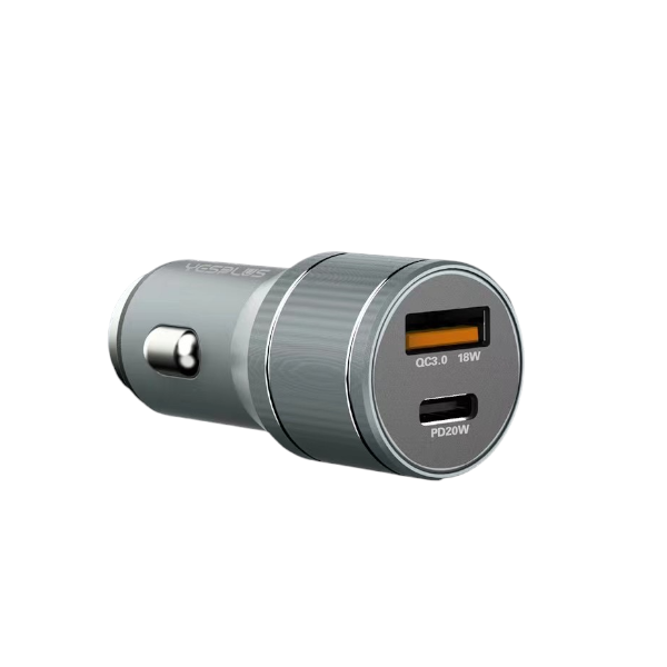 YESPLUS - YS-1204 - 1 USB + 1 USBC Port Car Charger - Silver