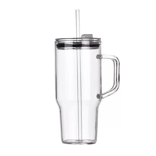 XF036-Glass Tumbler With Leak-proof Lid&amp;Straw-1 Liter