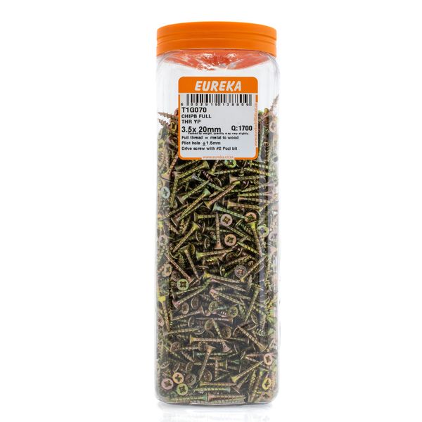 EUREKA Chipboard Screws Full Thread Yellow Zinc 3.5 x 20mm Q:1700 T1G070