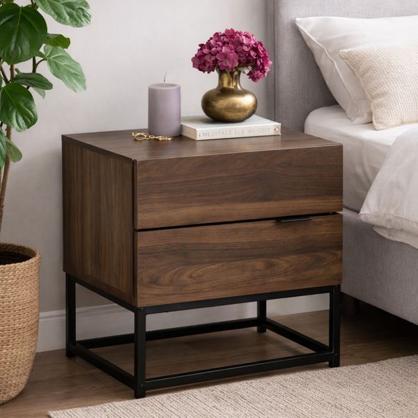 Bragg Capri Bedside Side Table, 2 Drawer, Walnut &amp; Black