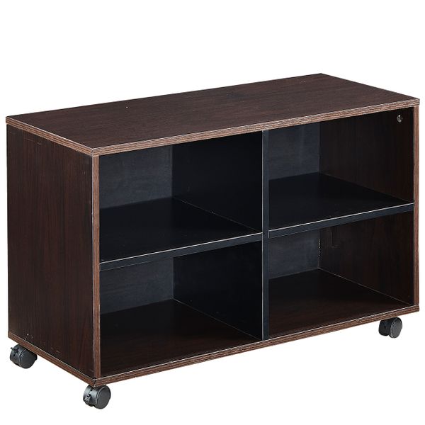 4 Cube Storage Cabinet Cart with Wheels Storage &amp;Coffee Table-Brown Wooden