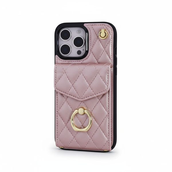 Rose Gold Quilted Crossbody Wallet Case - Compatible with iPhone