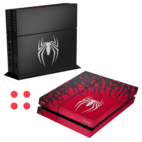 PS4 Spider Edition Vinyl Skin + Red Thumb Grips Set