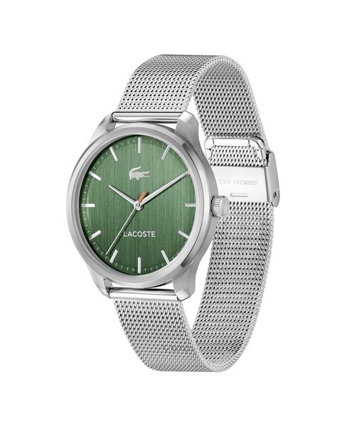 Lacoste Men Watch Lisbon, Silver Mesh Bracelet, with Green Dial , Analogue