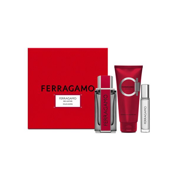 Ferragamo Red Leather Coffret - 100ml Edp+100ml Shower Gel+ 10ML Travel Spray