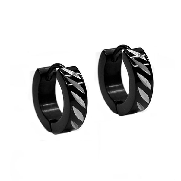 Xcalibur Stainless Steel Black Huggie Hoop Earrings