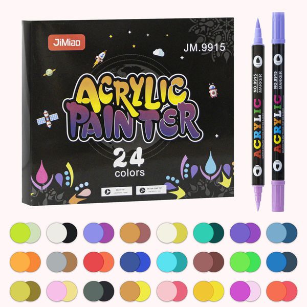 Acrylic Dual Tip Dual Color Markers 12's - 24 Colors