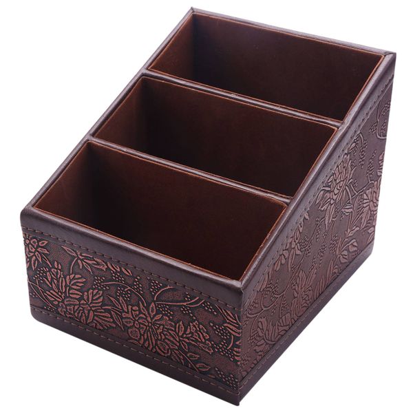 PU Leather Cosmetic Storage Box Remote Phone Holder Table Organizer