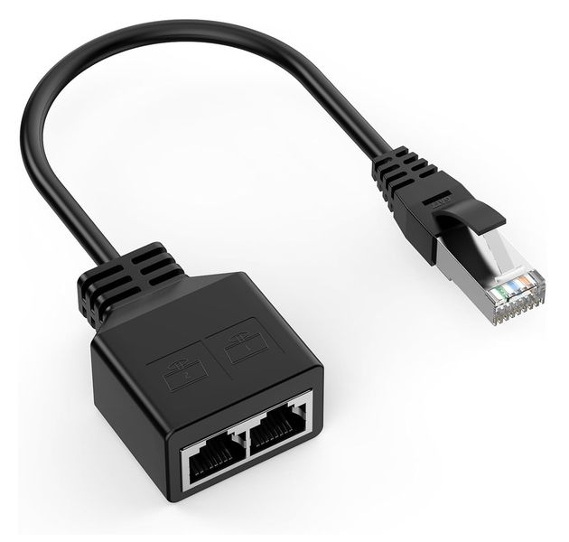 RJ45 Ethernet Splitter 1 to 2 - Compatible with Cat5/Cat6 LAN Cables