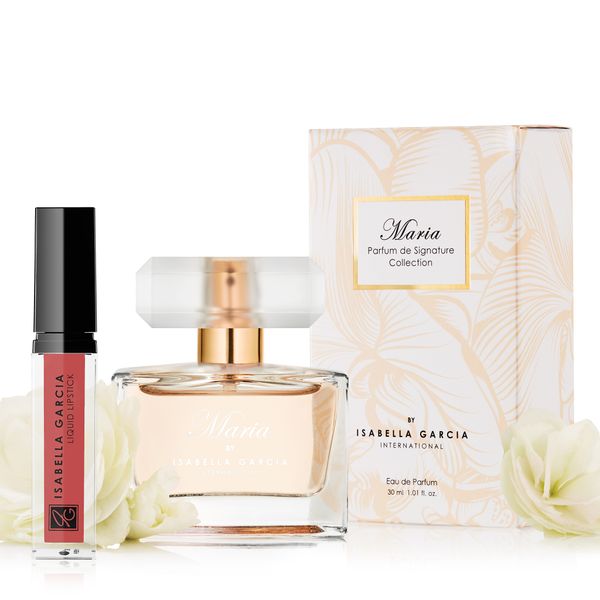 Maria Eau de Parfum with Luscious Lips Liquid Lipstick in Coral