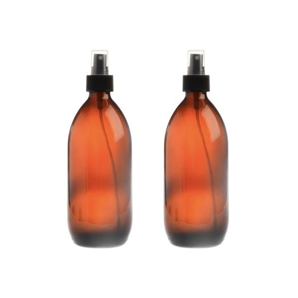 2 Pack 500ml Amber Spray Bottles with Black Mist Spray Nozzles