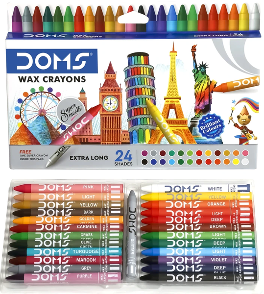 Doms Wax Crayons Extra Long 24 Pc + Silver