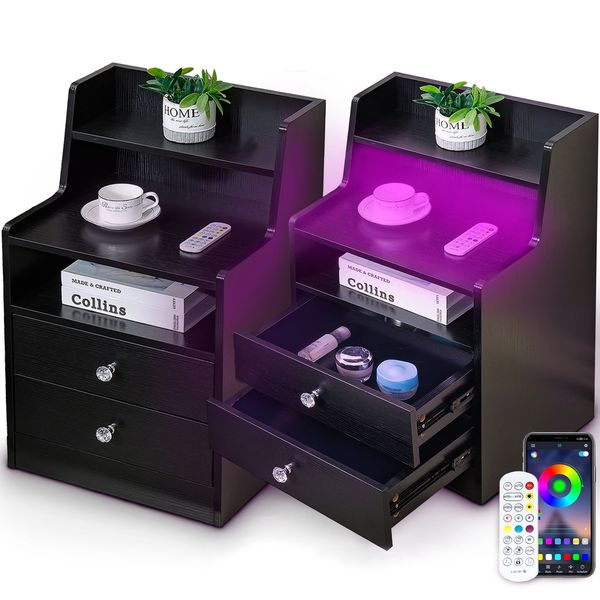 Rsqqav 2 Pcs Side Table Nightstand Storage Drawe image