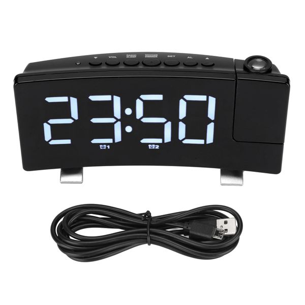 Digital Alarm Clock 180 Projection On Ceiling Wall USB Powered White Font