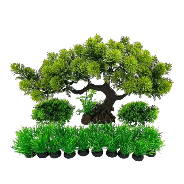 Pine Grass and Cypress Bonsai Tree | 23-Piece Fish Tank Decoration