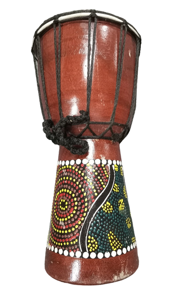 Djembe Hand Drum Handpainted Red Brown Dots 17cm x 30cm