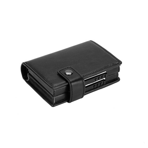 PU Leather Double Metal RFID ID Credit Card Holder Case Cash Wallet-Black