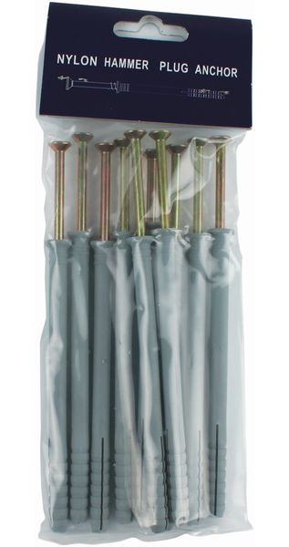 Nail In Nylon Anchor Plug 8x120mm - Pack of 10 - Grey