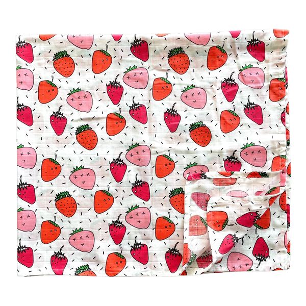 Soft Organic Muslin Receiving Blanket - Strawberry