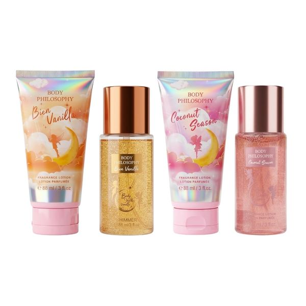 4 Pack-Body Philosophy Fragranced Body Mist &amp; Body Lotion 88ml Gift Set