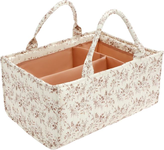 Floral Diaper Bag Caddy Organizer, Portable Baby Storage Basket with Handle