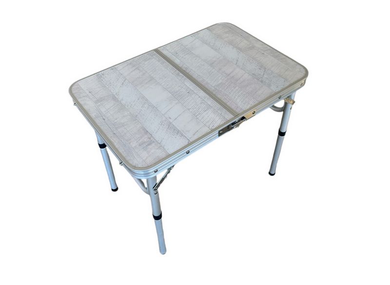 Portable Folding Aluminum Alloy Table - White Wood Grain Top 90x60x70cm