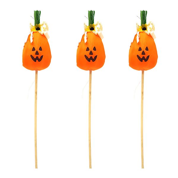 Bufftee Halloween Pumpkin on a Stick - Pack of 3 Halloween Decorations