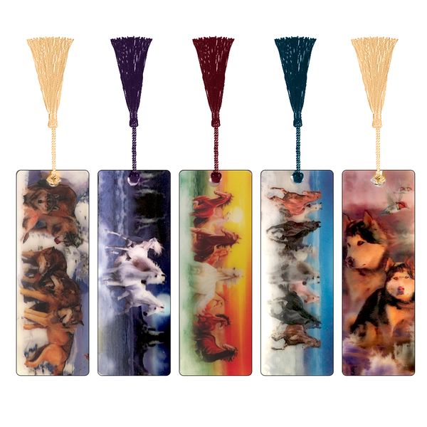 5 Pack - 3D Elegant Wolves &amp; Wild Horses Bookmarks