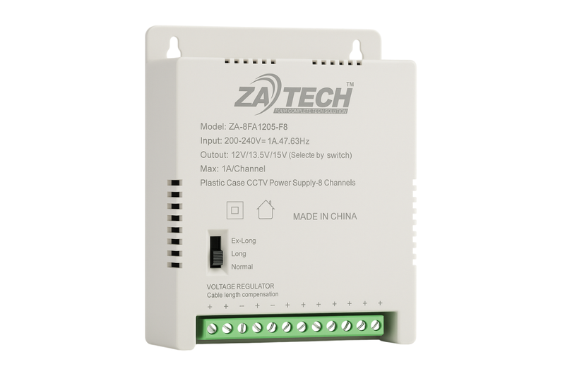 Zatech 8CH CCTV Power Supply- 60W, 12V/13.5V/15V Adjustable Output