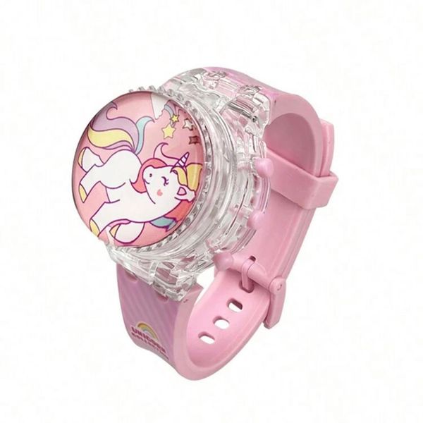 Kids Unicorn Digital Wristwatch Light-Up, Musical, Rotating &amp; Pink Strap