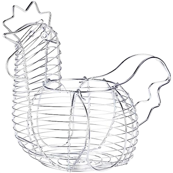 Metal Wire Egg Baskets For Eggs Chicken Shaped Egg Holder With Handle