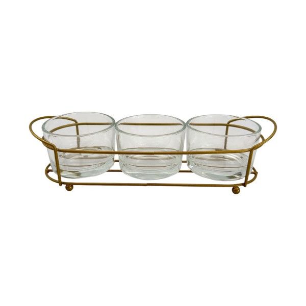 Aqua Glass Snack Bowls with Metal Stand