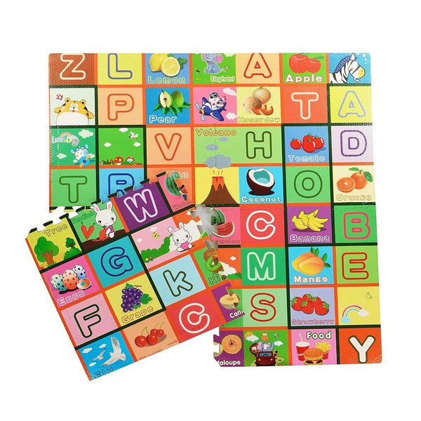 4 Pieces Interlocking Tile Foam Play Mat With Alphabet - Multicolor