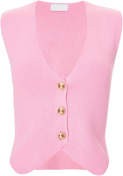 Quiz - Women Pink Knitted Button Front Waistcoat