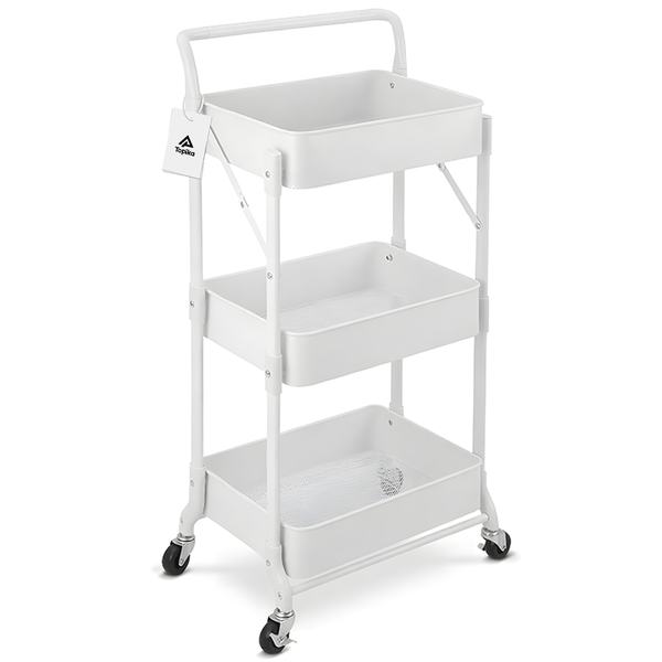 Topika Folding Mobile 3 Tier Metal Trolley, Rolling Storage Cart Home Decor