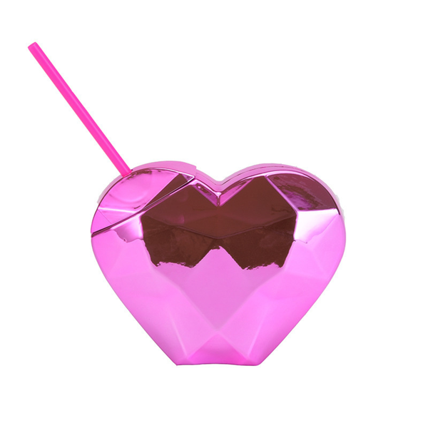Valentine Heart Shaped Water Bottle Love Water Cup with Straw Perfect Gift