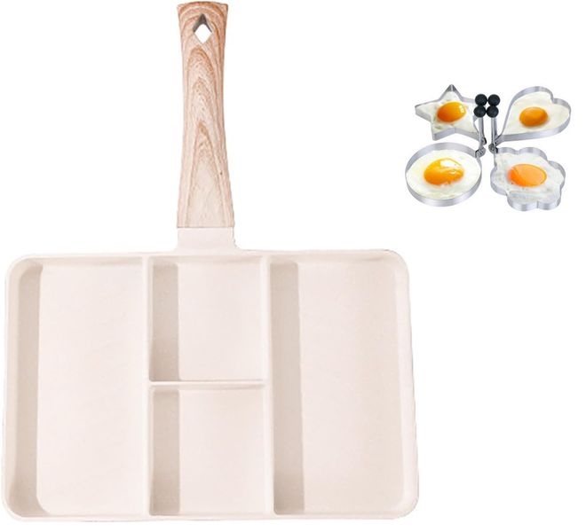 Aluminum Rectangular 4 in Frying Pan With Egg Rings
