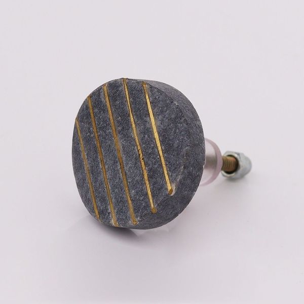 Round Stone Brass Drawer Knob