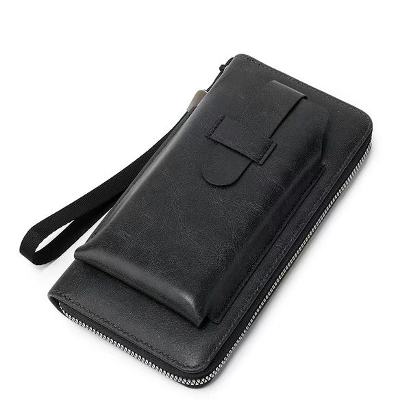 Men's high-end solid color zipper wallet mobile phone bag