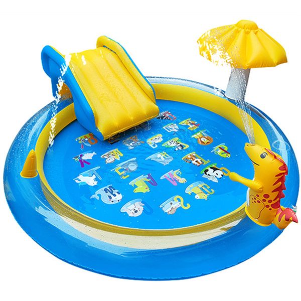 Dinosaur Inflatable Play Center, Kids Round Wading Swimming Pool with Slide