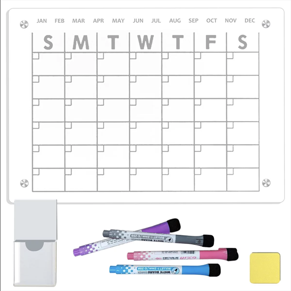 Transparent Refrigerator Magnetic Acrylic Monthly Calendar With Nano Tape